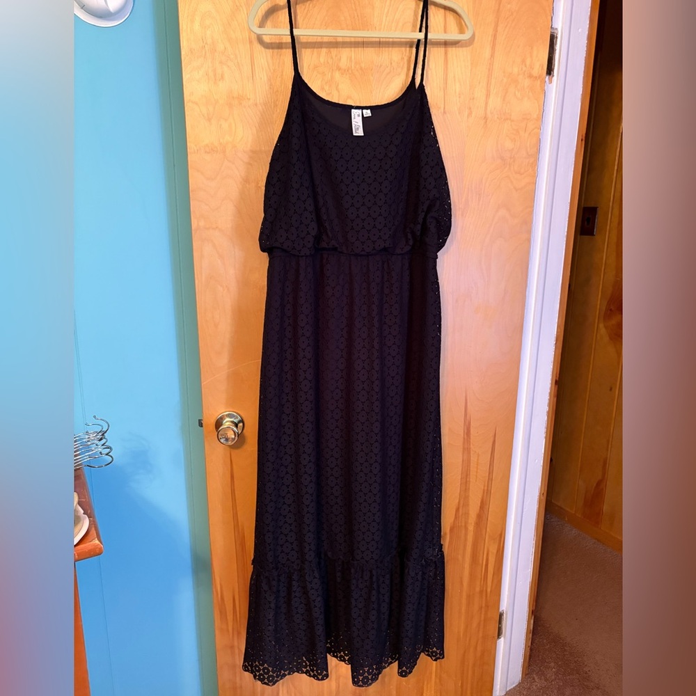 Black Eyelet Maxi Dress with Spaghetti Straps